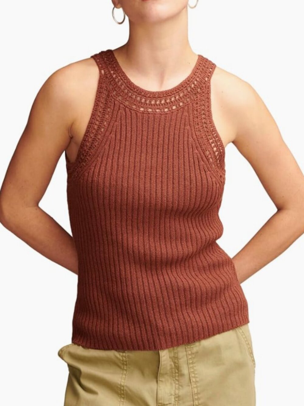 LUCKY BRAND Women's Crochet-Trim Sweater-Knit Tank M Medium